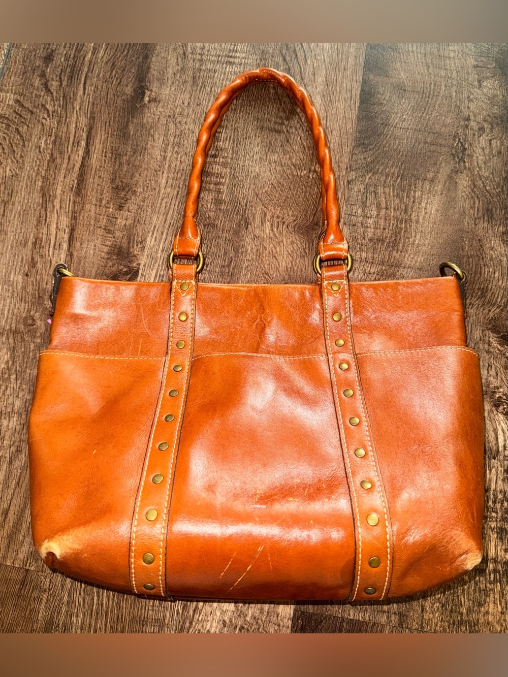 Patricia Nash Carducci Pocket Tote Tan Leather Tote Bag